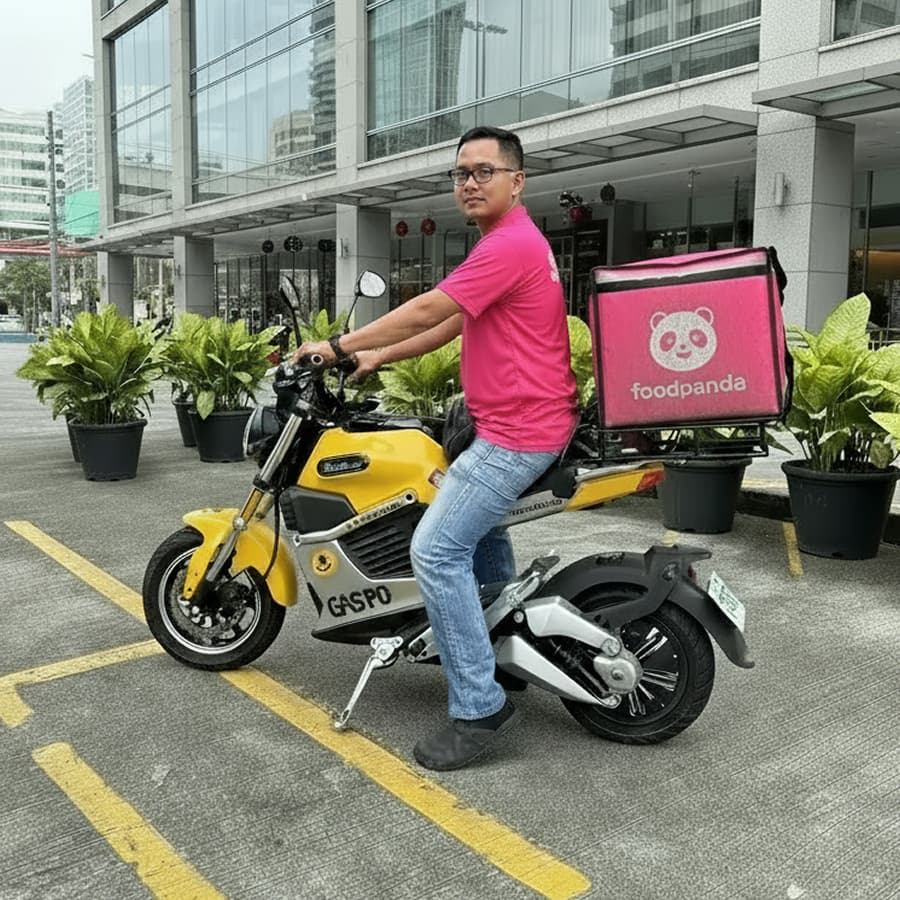 foodpanda rider on a BrightDelivery electric bike