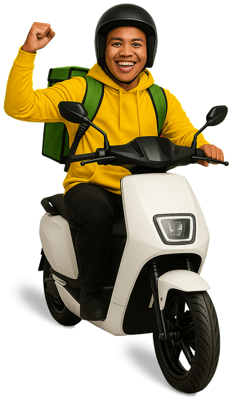 BrightDelivery rider on an electric scooter