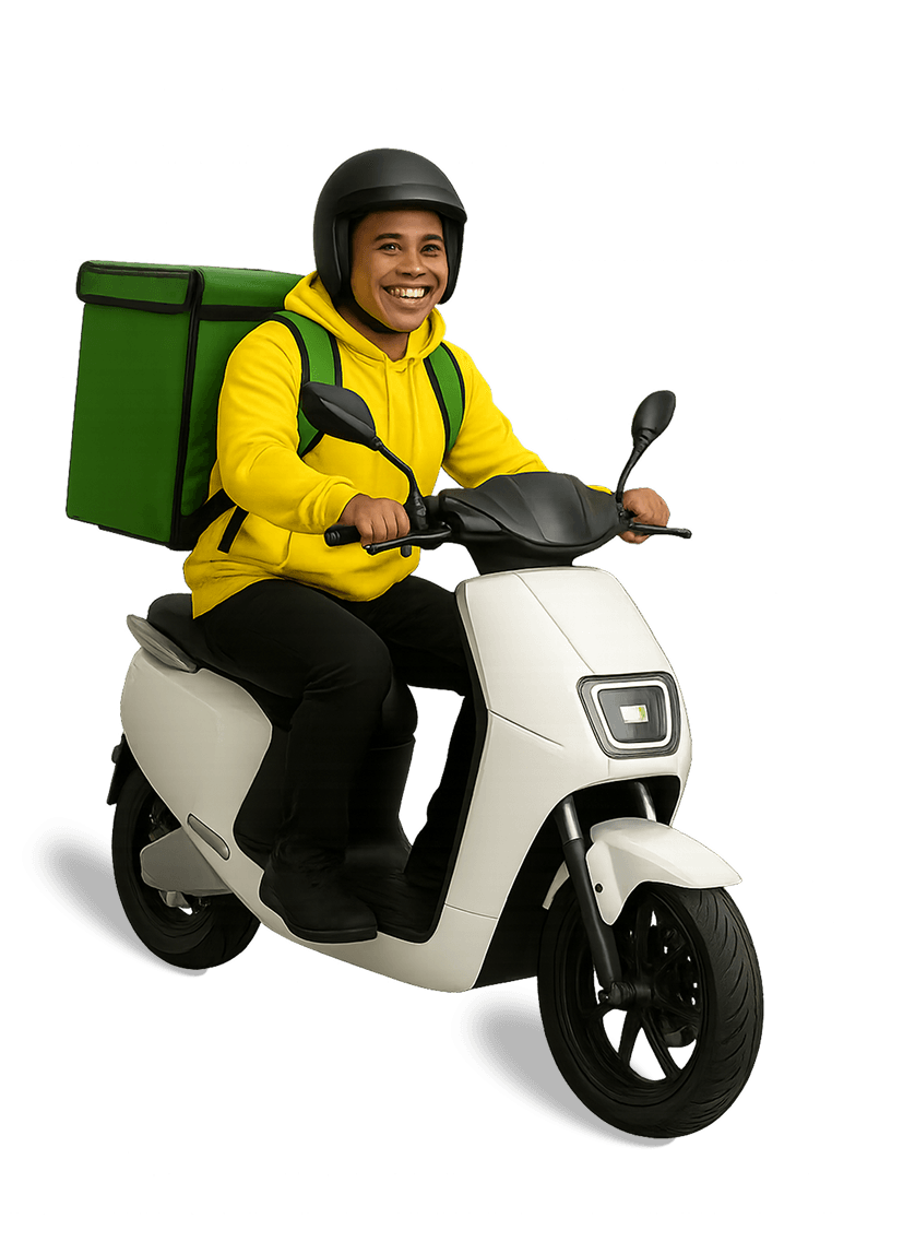 BrightDelivery rider on an electric scooter